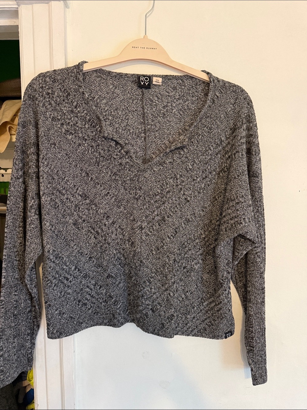 Roxy Gray Marled V-Neck Knit Pullover